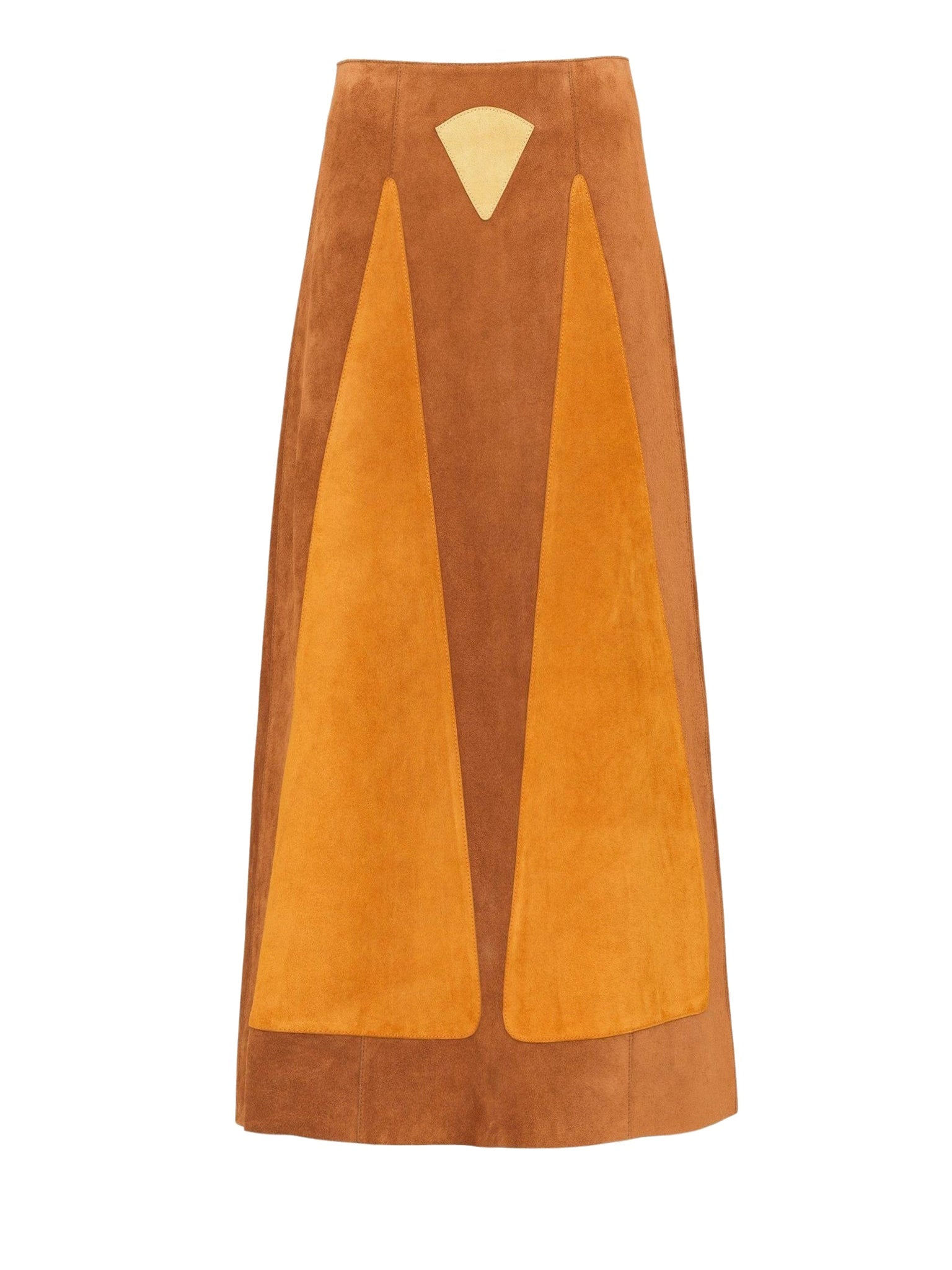 Jupe midi trapèze graphique en cuir - Brick Brown