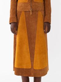 Jupe midi trapèze graphique en cuir - Brick Brown