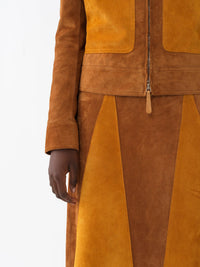 Jupe midi trapèze graphique en cuir - Brick Brown