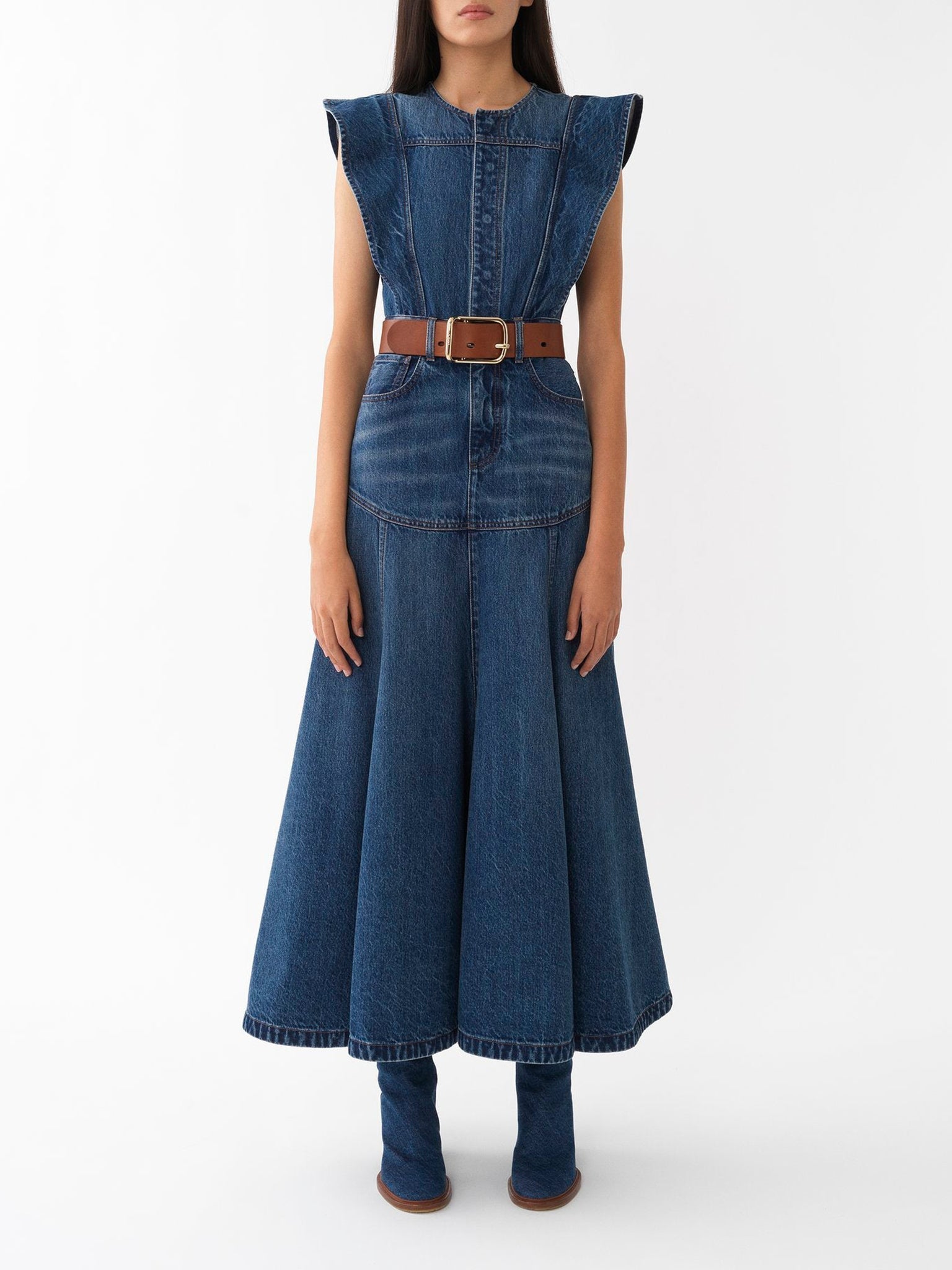 Robe trompe l’oeil évasée - Dusky Blue