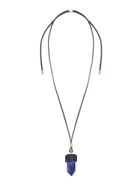 Collier moyen Jemma en cuir et pierre semi préçieuse - Iconic Navy