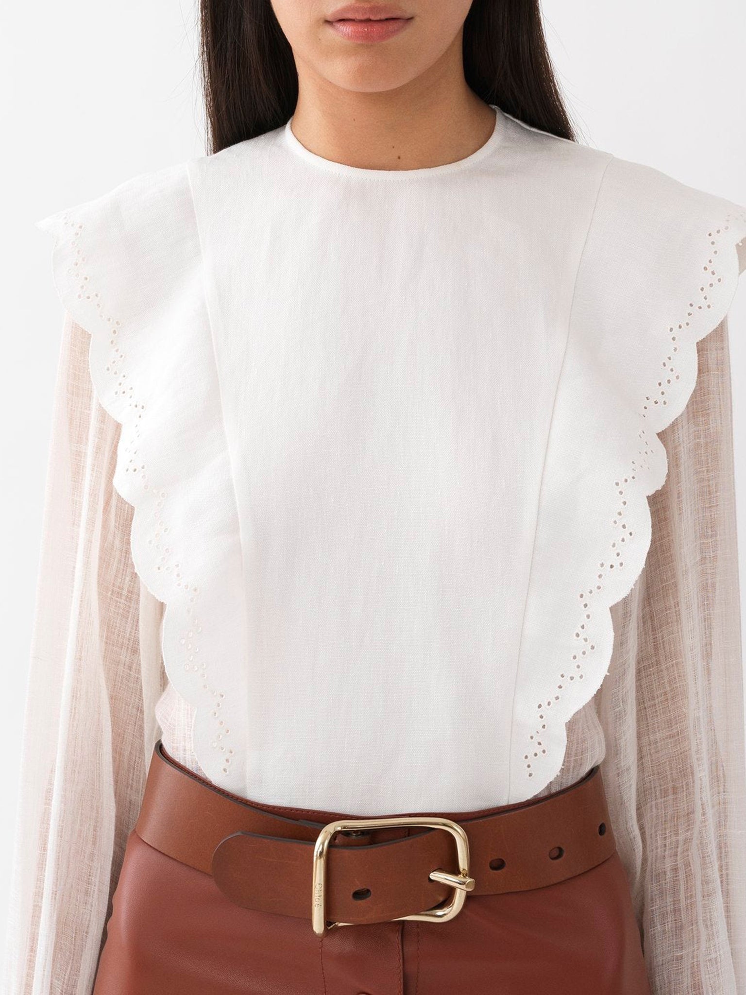 Top manches longues broderie anglaise en lin - Iconic Milk