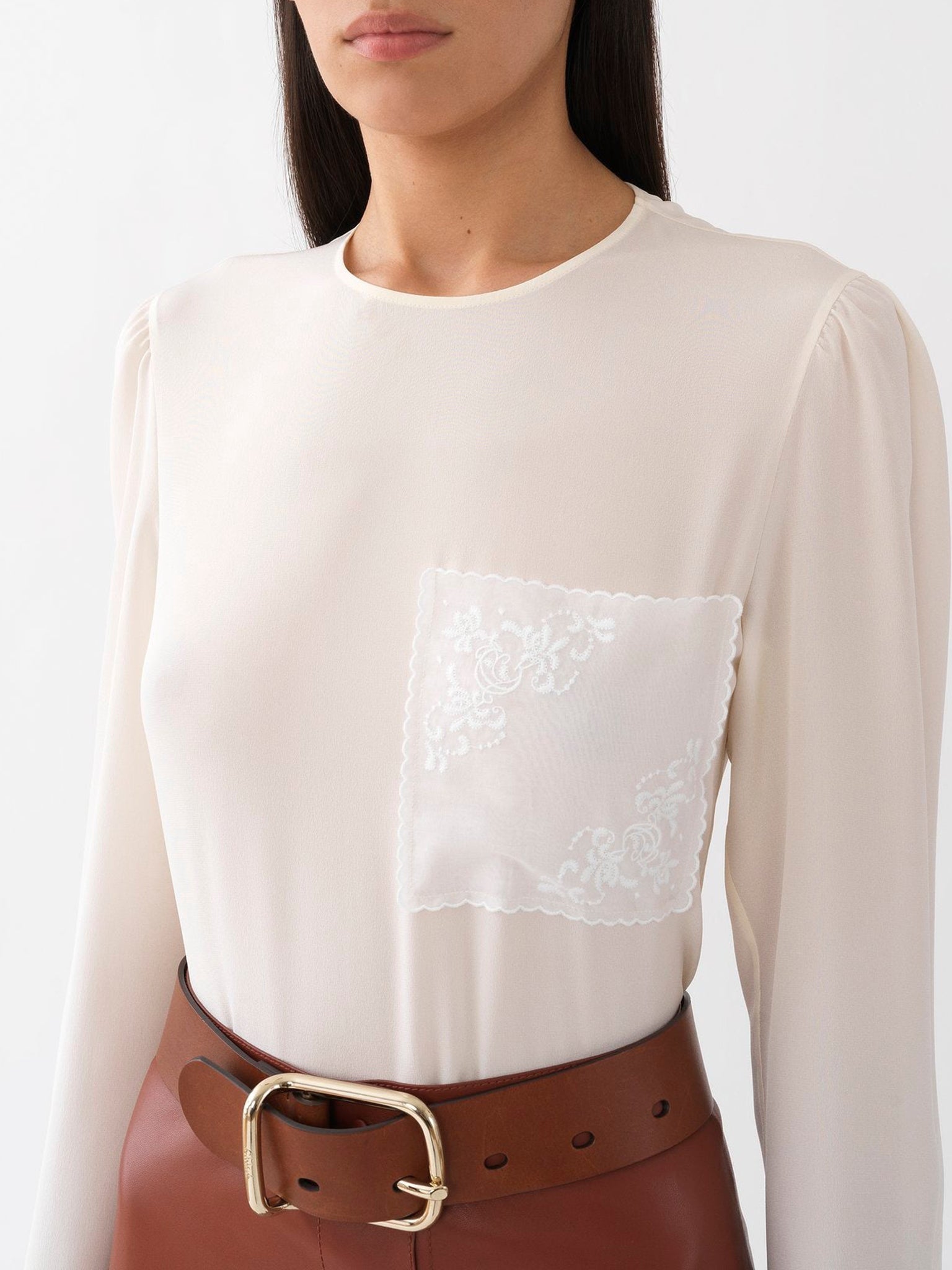 Top manches longues en soie - Dusty White