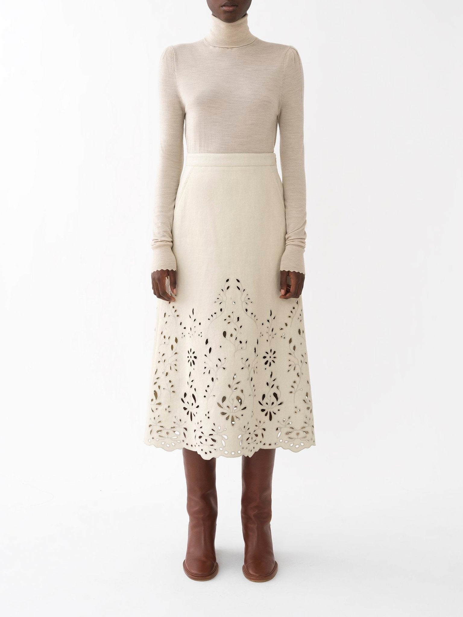 Jupe midi broderie anglaise - Soft Ivory