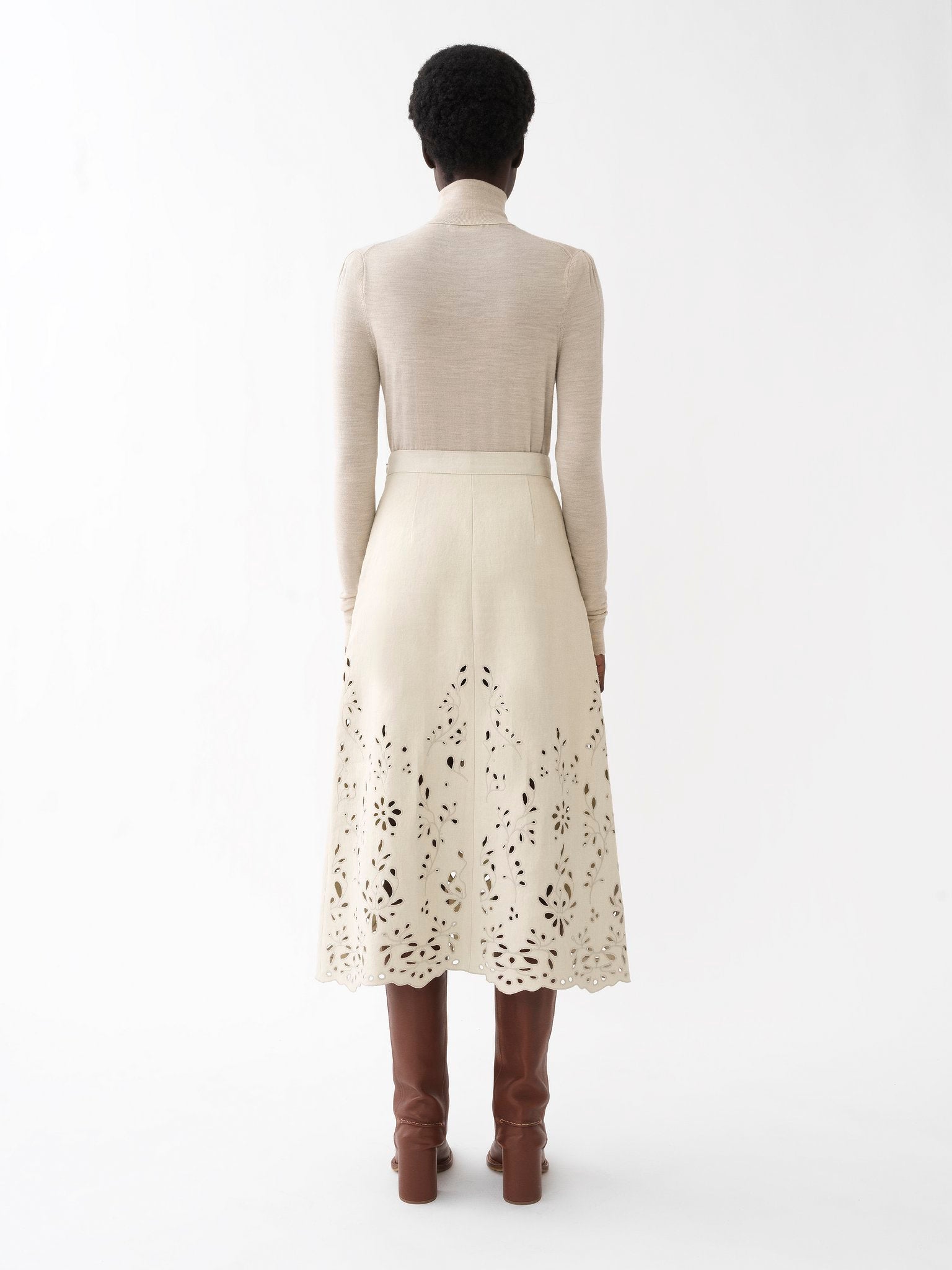 Jupe midi broderie anglaise - Soft Ivory