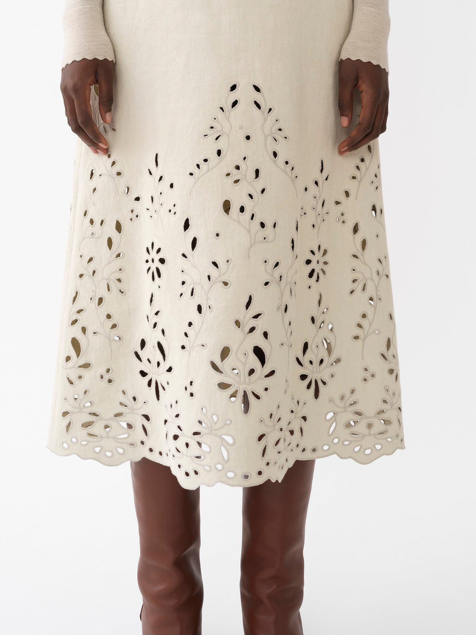 Jupe midi broderie anglaise - Soft Ivory