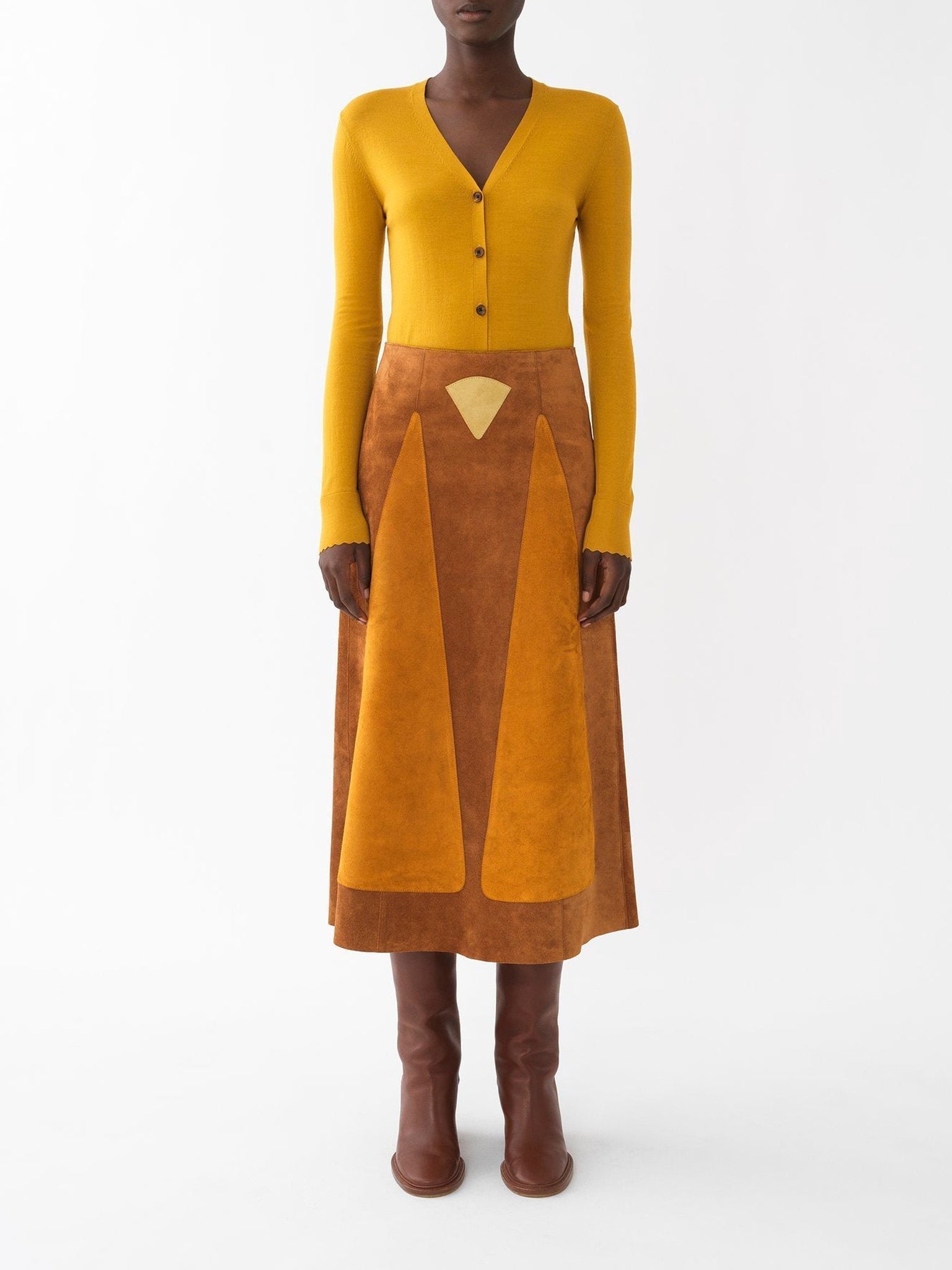 Cardigan à col V en laine extrafine - Golden Yellow