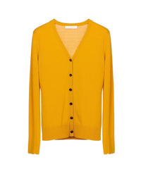 Cardigan à col V en laine extrafine - Golden Yellow