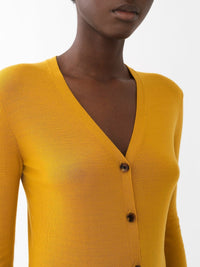 Cardigan à col V en laine extrafine - Golden Yellow