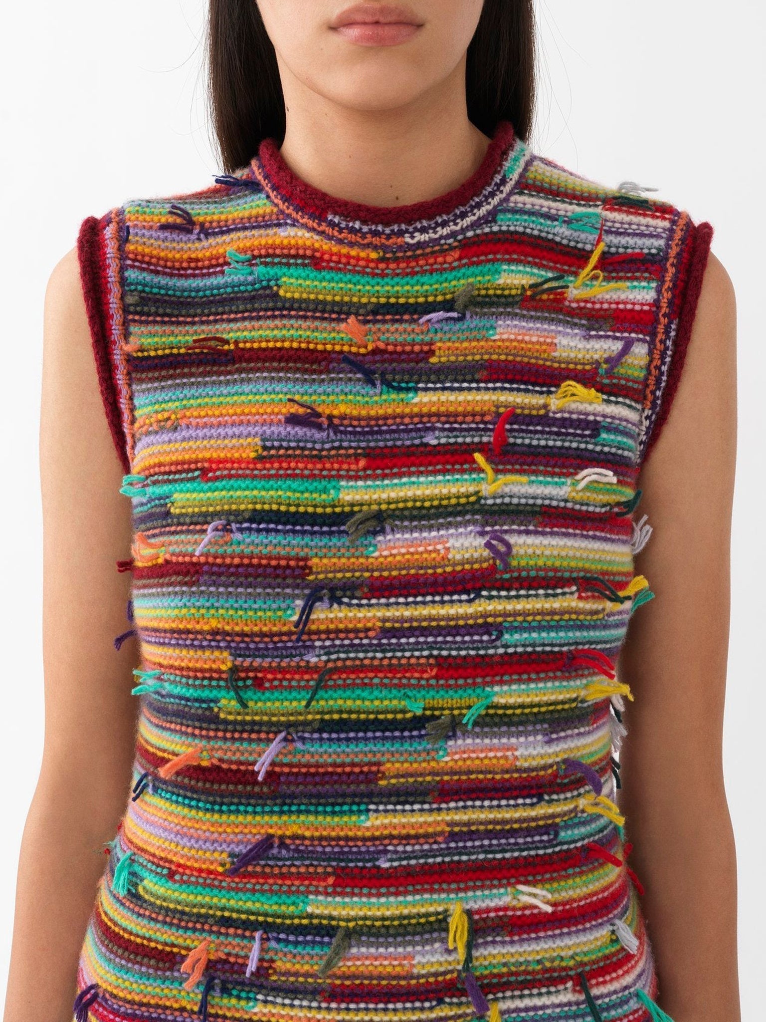 Pull sans manches rayé en cachemire - Multicolor