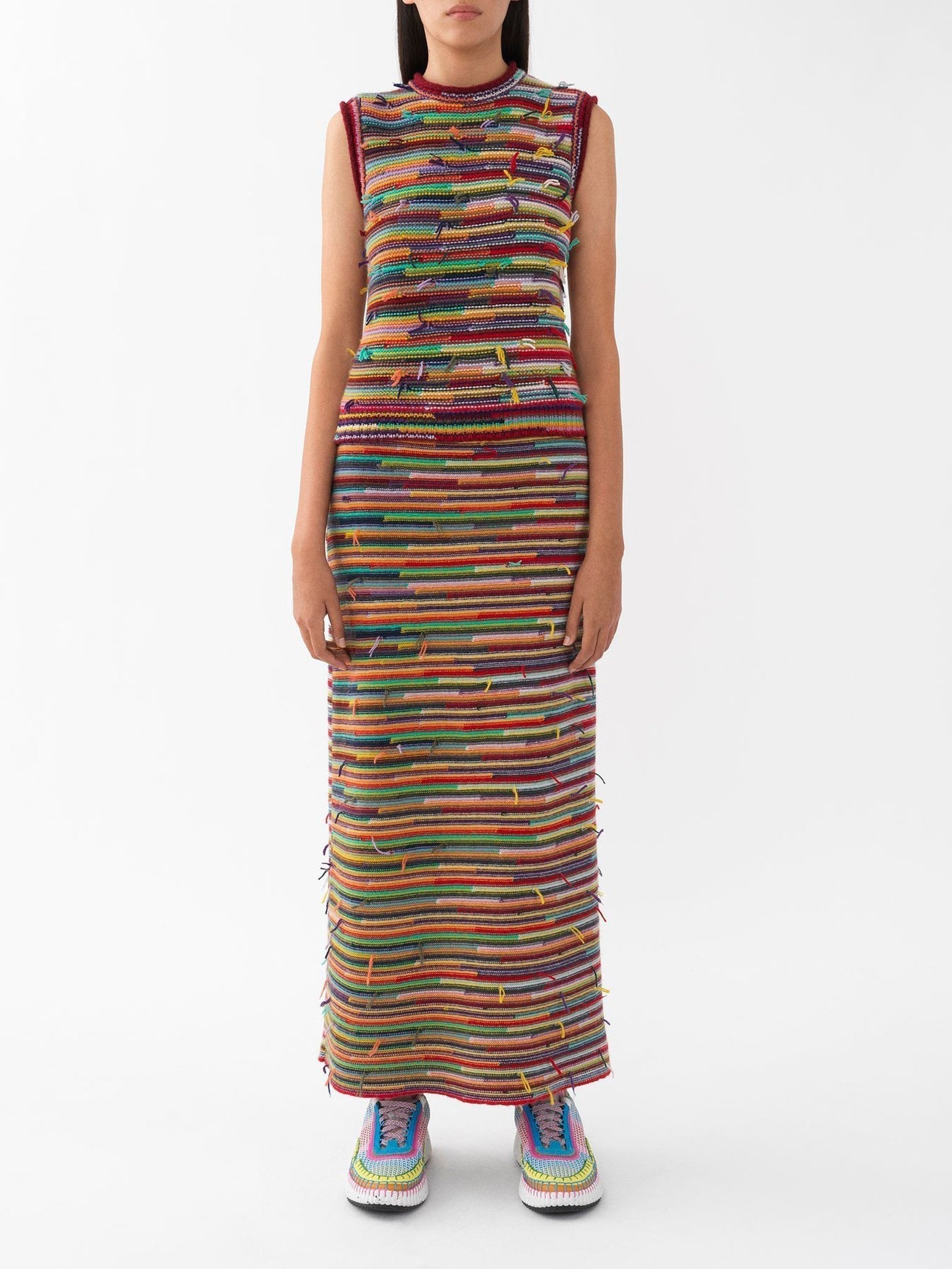 Pull sans manches rayé en cachemire - Multicolor