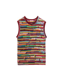 Pull sans manches rayé en cachemire - Multicolor