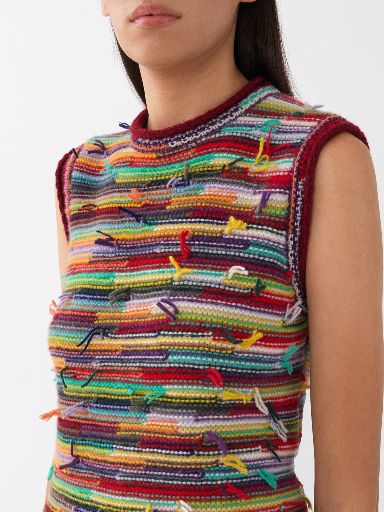 Pull sans manches rayé en cachemire - Multicolor