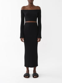 Jupe midi ajustée en laine - Black