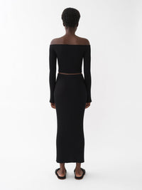 Jupe midi ajustée en laine - Black