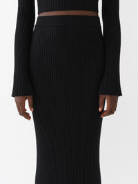 Jupe midi ajustée en laine - Black
