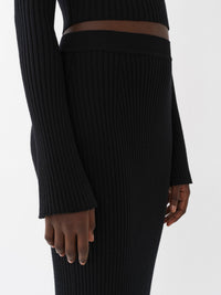 Jupe midi ajustée en laine - Black