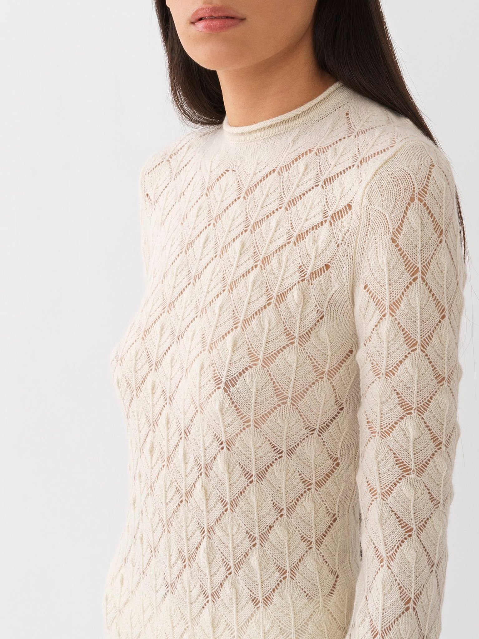 Pull à col rond motif coquillage en cachemire - White Powder