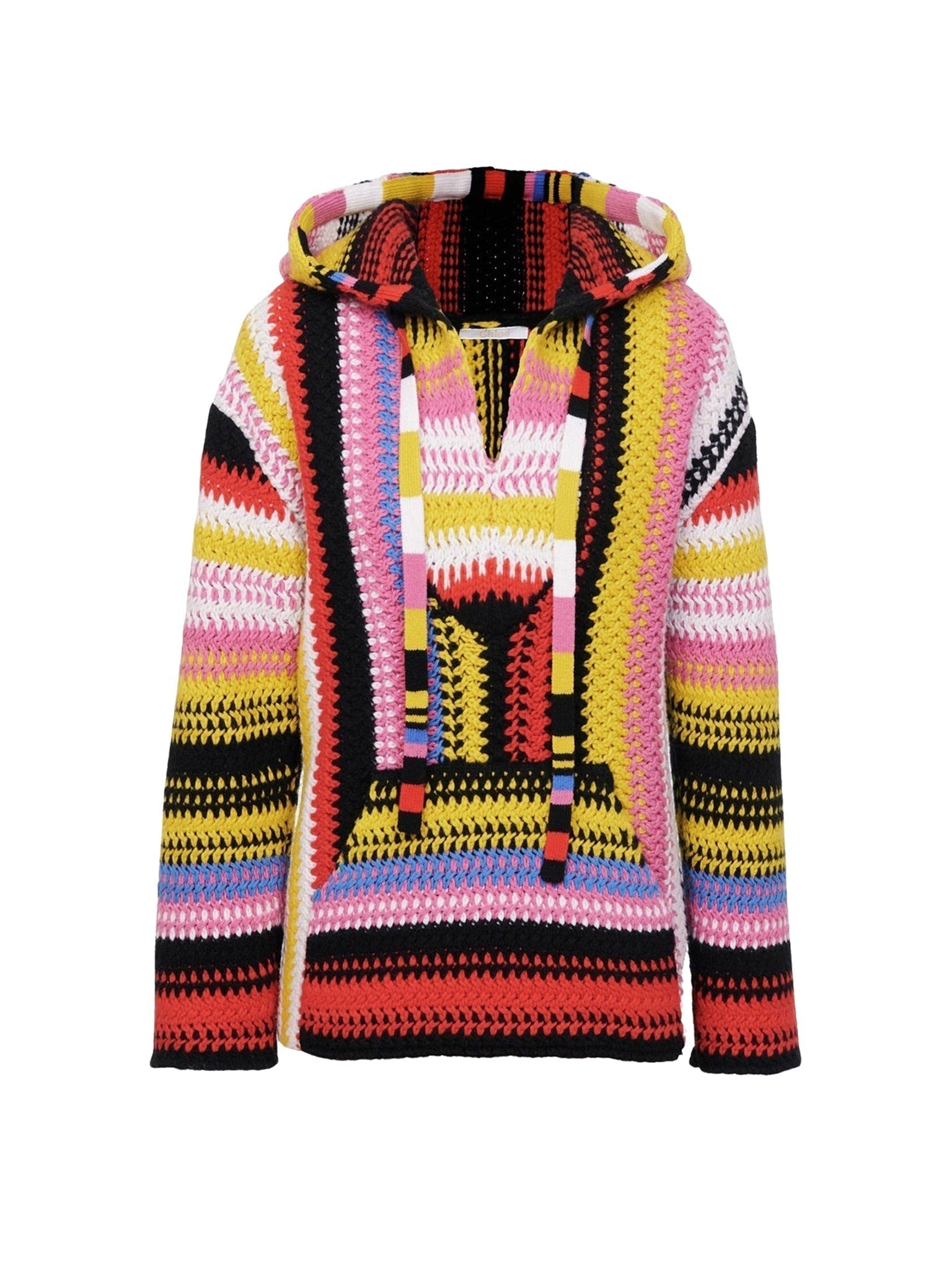 Pull maille rayée à capuche en cachemire - Multicolor