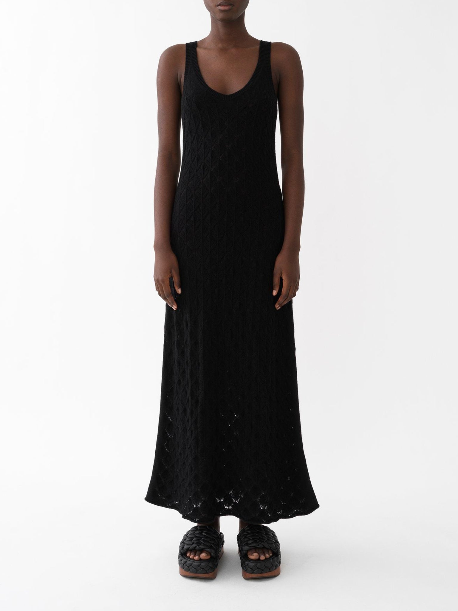 Robe sans manches évasée en cachemire - Black