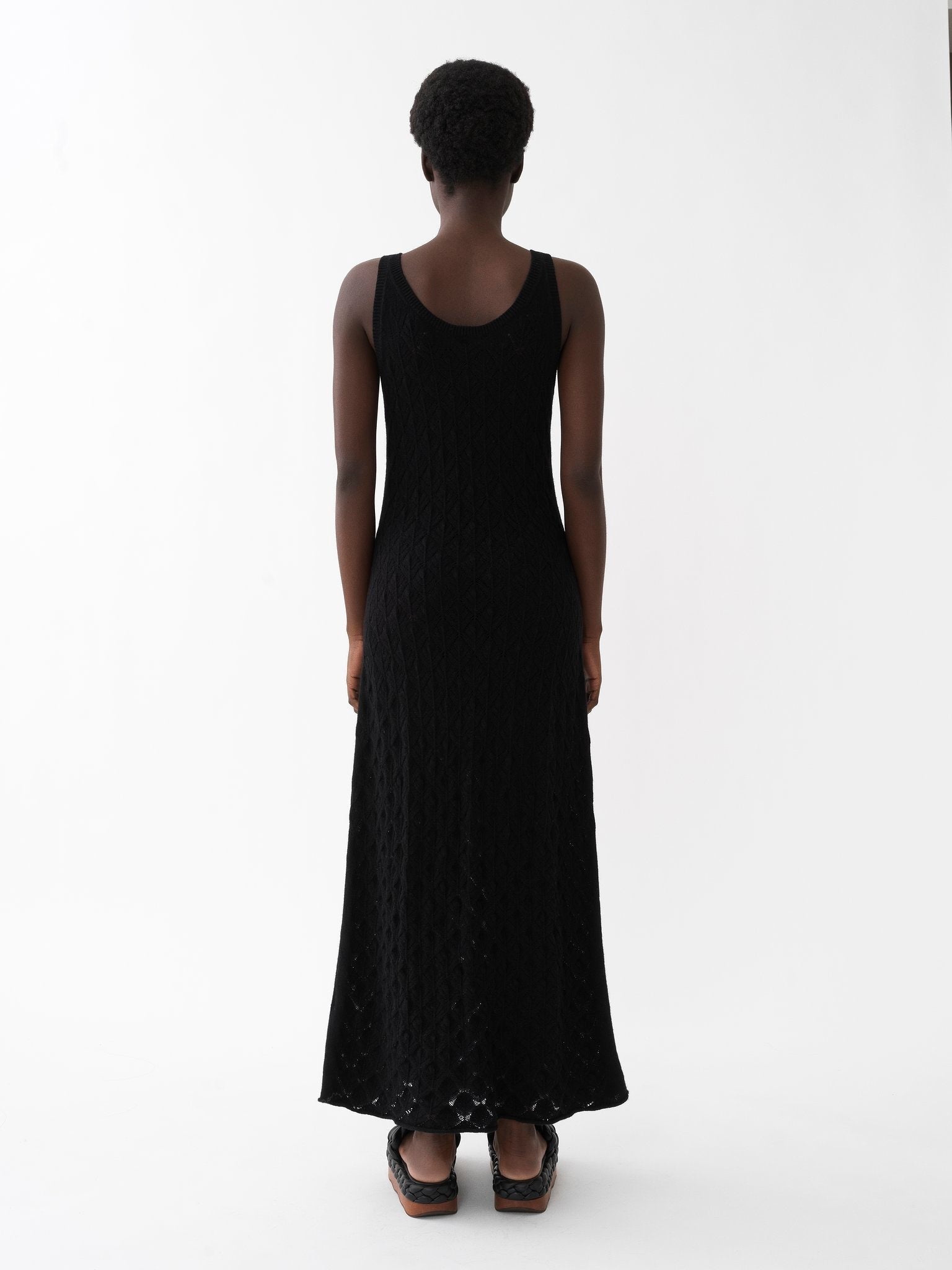 Robe sans manches évasée en cachemire - Black