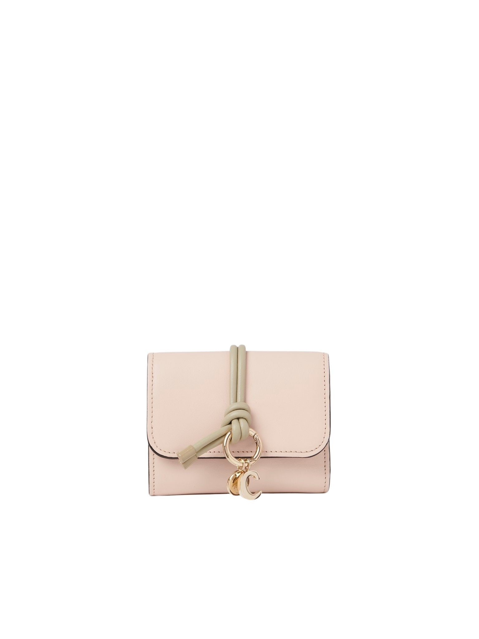 Portefeuille compact à trois volets Alphabet en cuir - Cement Light Pink