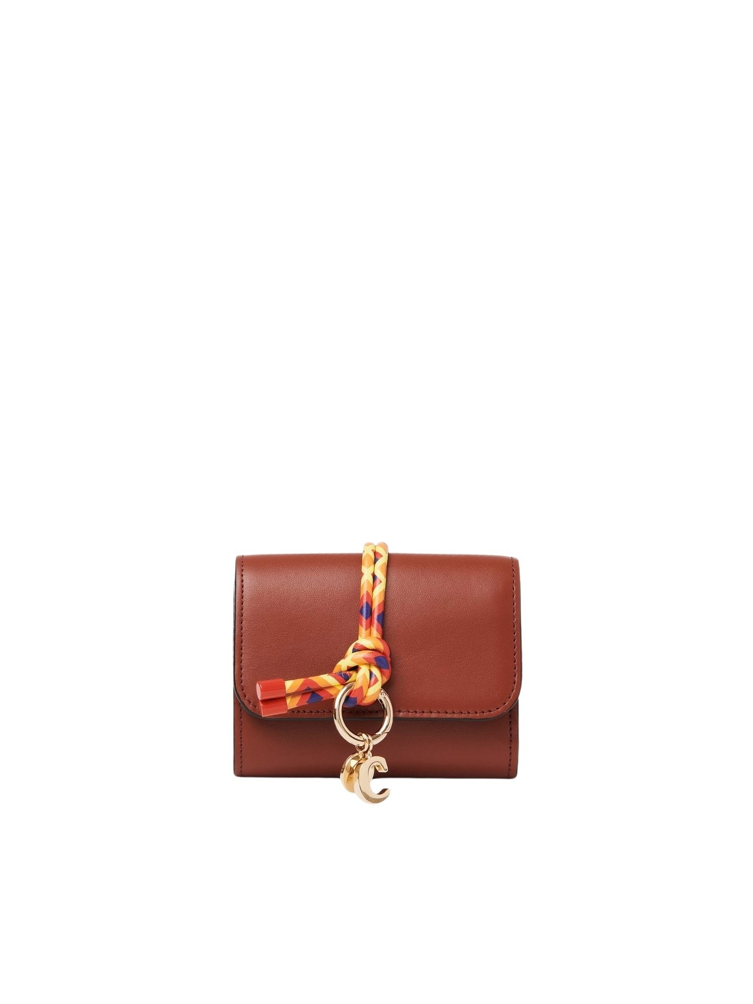 Portefeuille compact à trois volets Alphabet en cuir - Sepia Brown