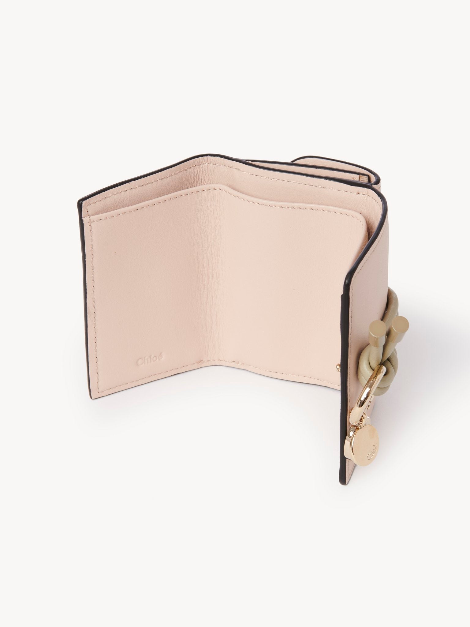 Mini portefeuille à trois volets Alphabet en cuir - Cement Light Pink
