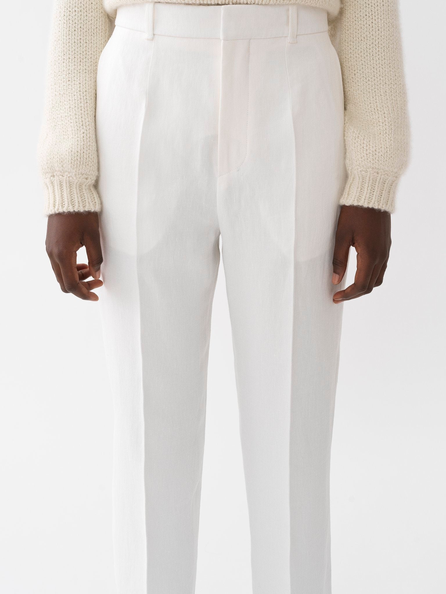 Pantalon droit à pinces en lin - Iconic Milk