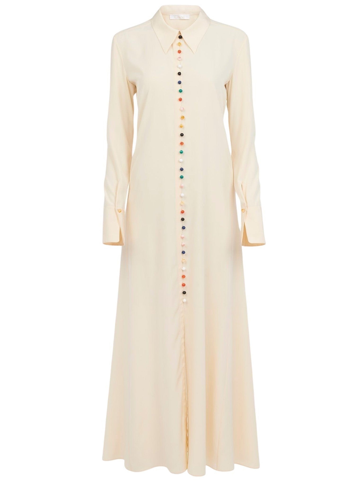 Robe chemise longue en soie - Seedpearl Beige