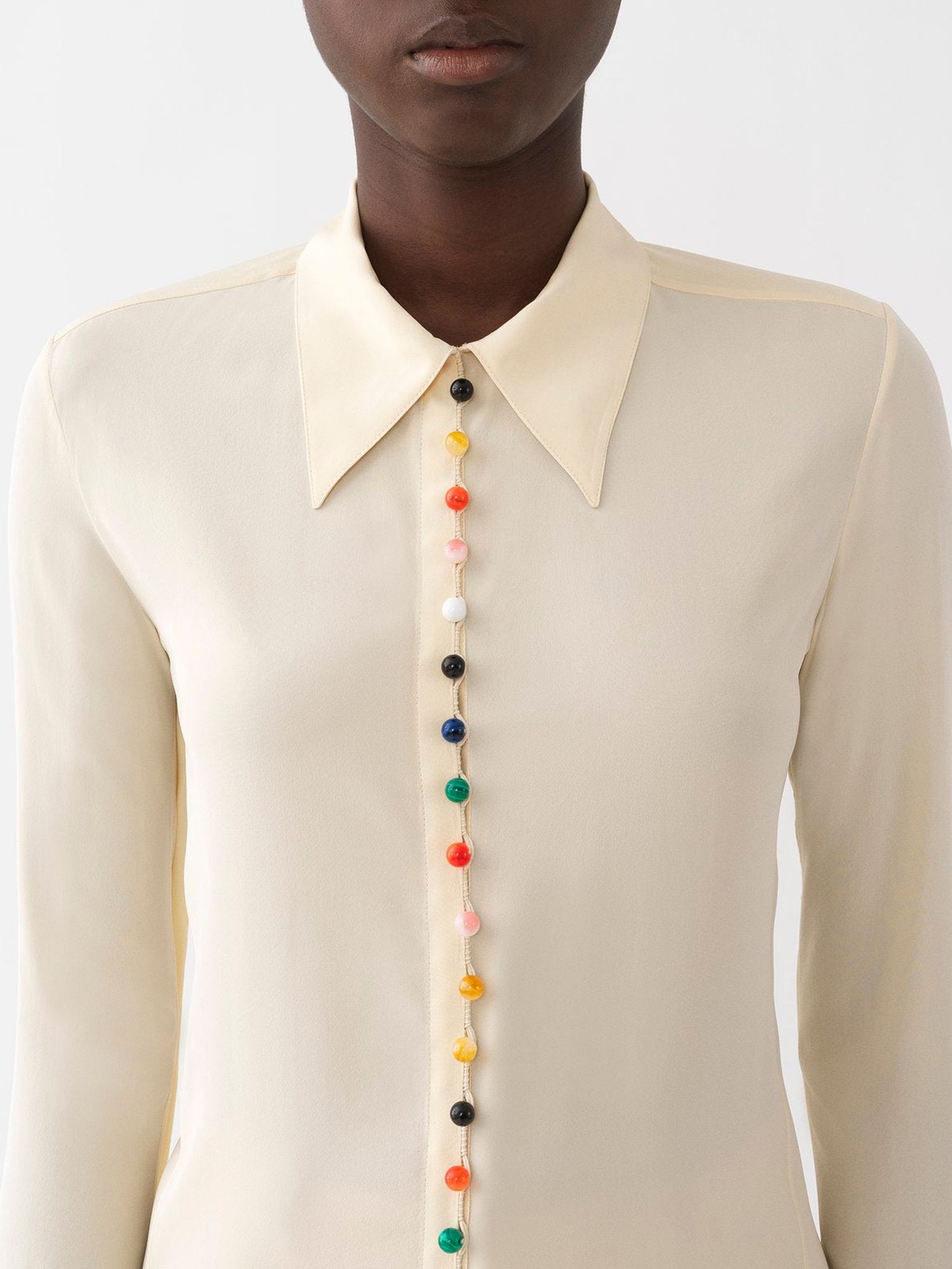Robe chemise longue en soie - Seedpearl Beige