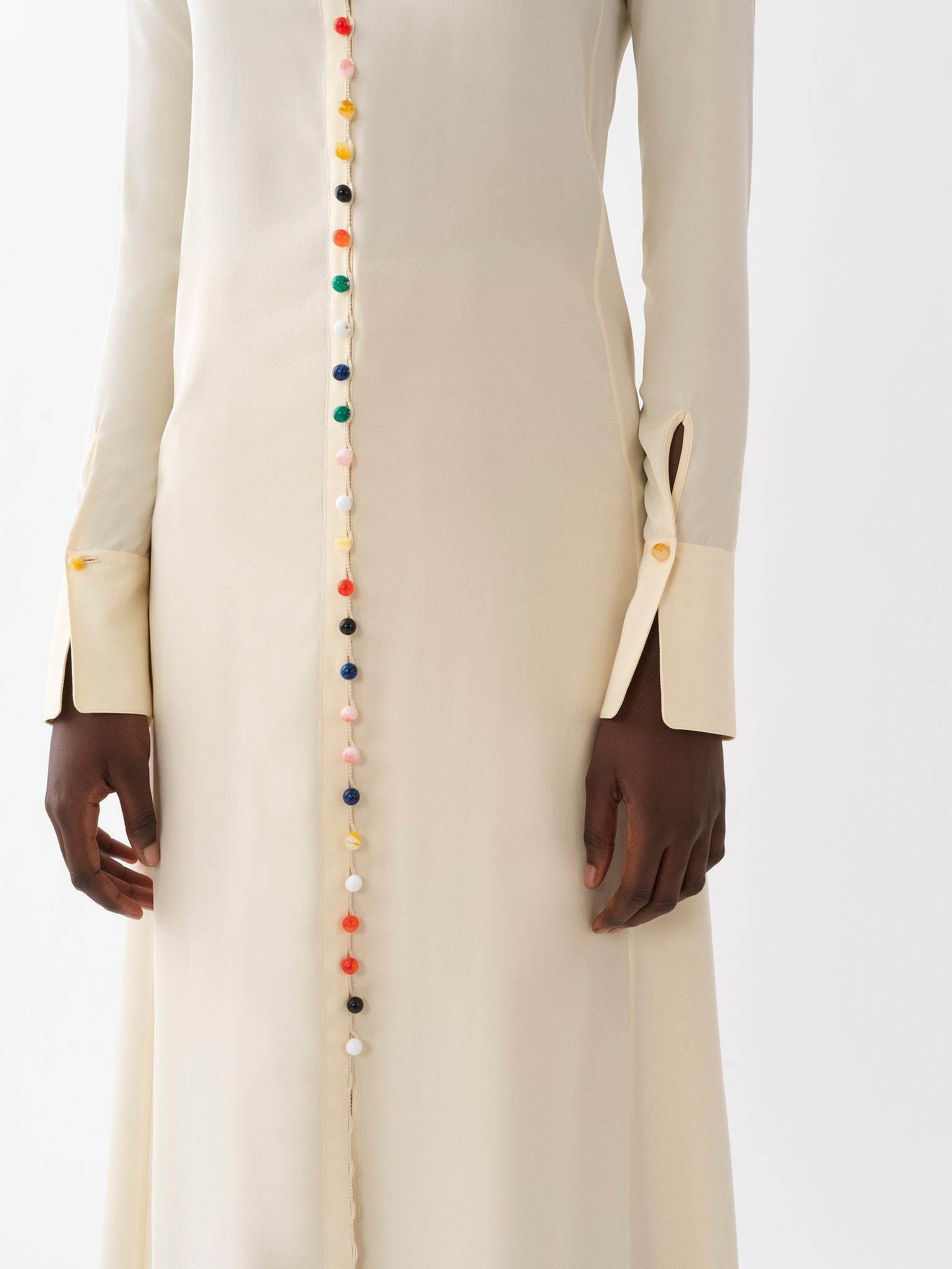 Robe chemise longue en soie - Seedpearl Beige