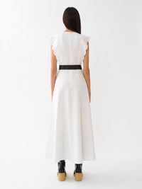 Robe longue évasée plastron V en lin - Iconic Milk