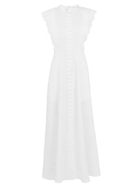 Robe longue évasée plastron V en lin - Iconic Milk
