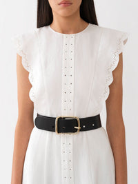 Robe longue évasée plastron V en lin - Iconic Milk