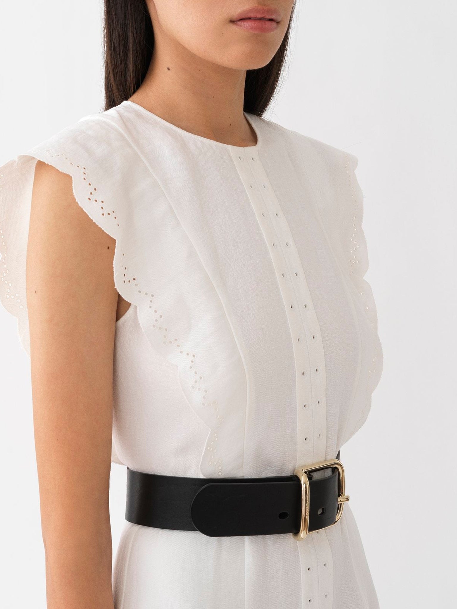 Robe longue évasée plastron V en lin - Iconic Milk