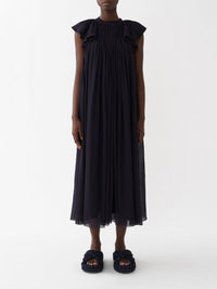 Robe midi froncée en laine - Ink Navy
