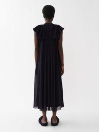 Robe midi froncée en laine - Ink Navy