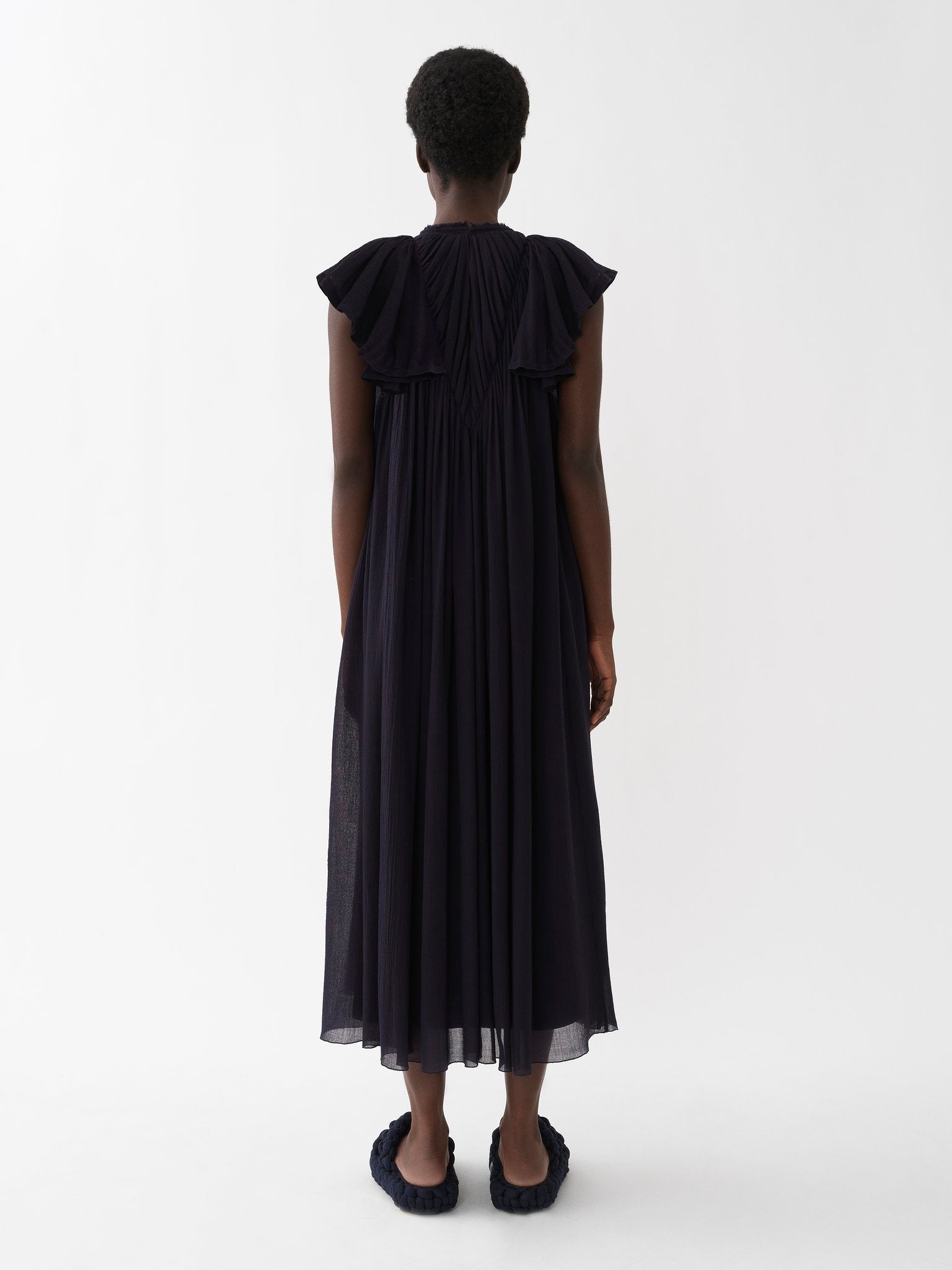 Robe midi froncée en laine - Ink Navy