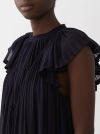 Robe midi froncée en laine - Ink Navy