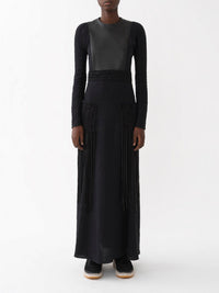 Robe longue cintrée en cuir et lin - Black
