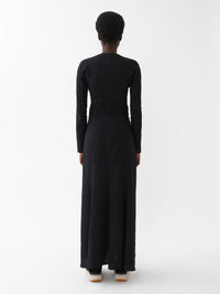 Robe longue cintrée en cuir et lin - Black
