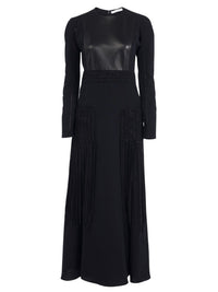 Robe longue cintrée en cuir et lin - Black