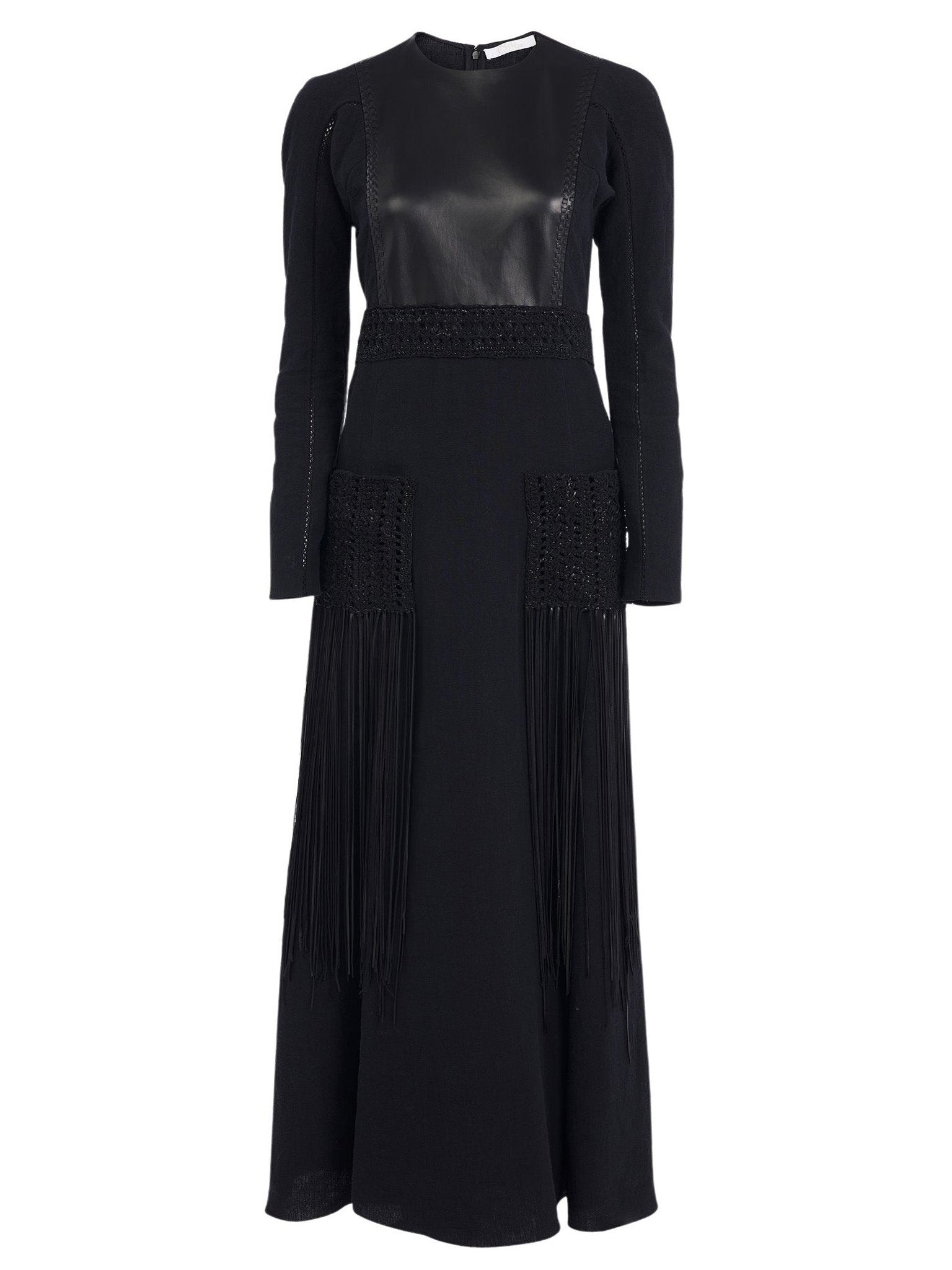Robe longue cintrée en cuir et lin - Black