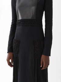 Robe longue cintrée en cuir et lin - Black
