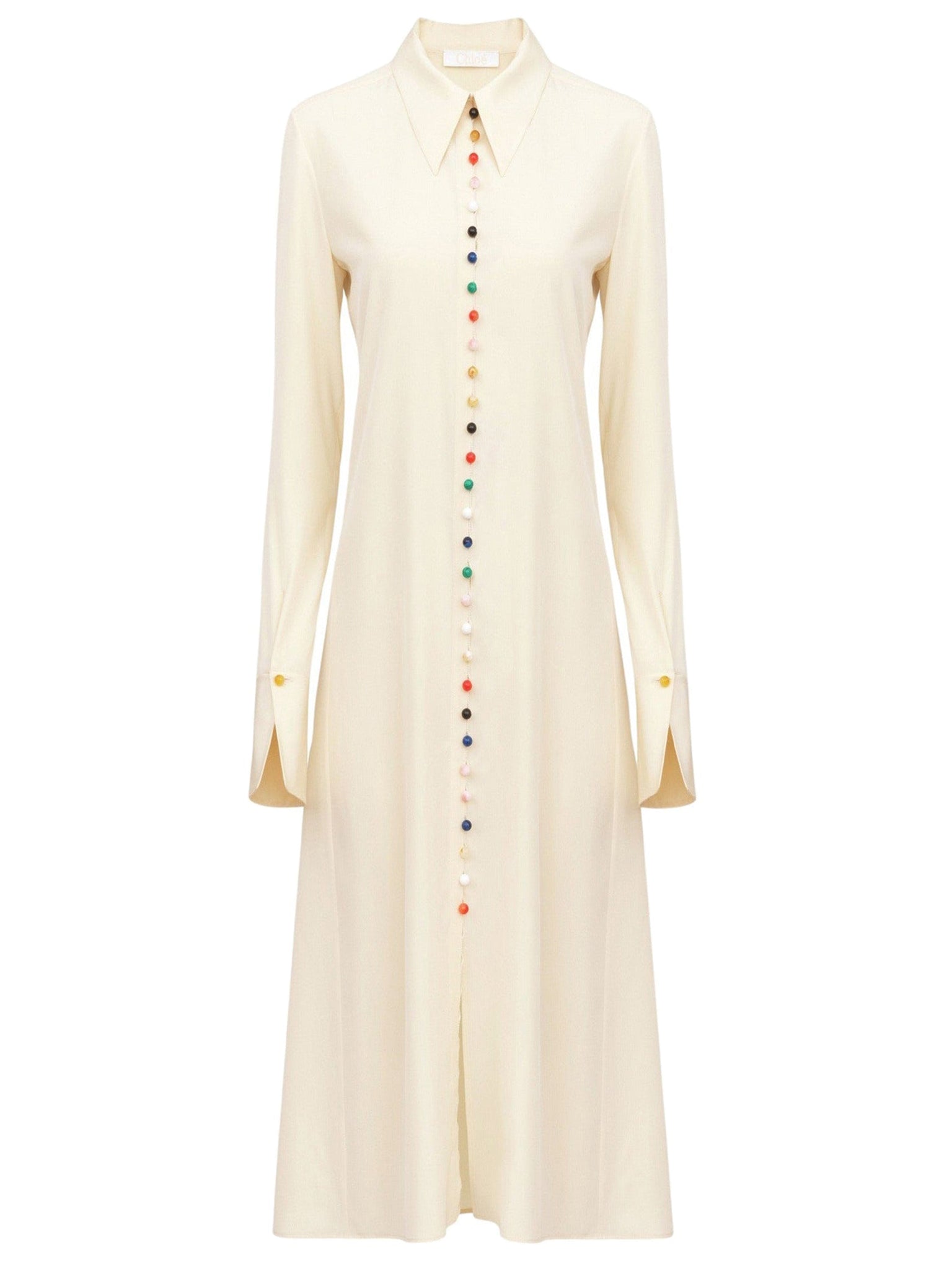 Robe longue à boutons multicolores en soie - Seedpearl Beige