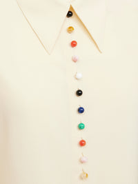 Robe longue à boutons multicolores en soie - Seedpearl Beige