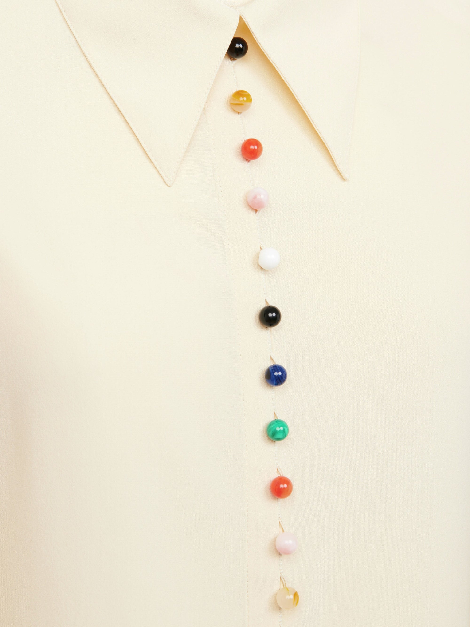 Robe longue à boutons multicolores en soie - Seedpearl Beige