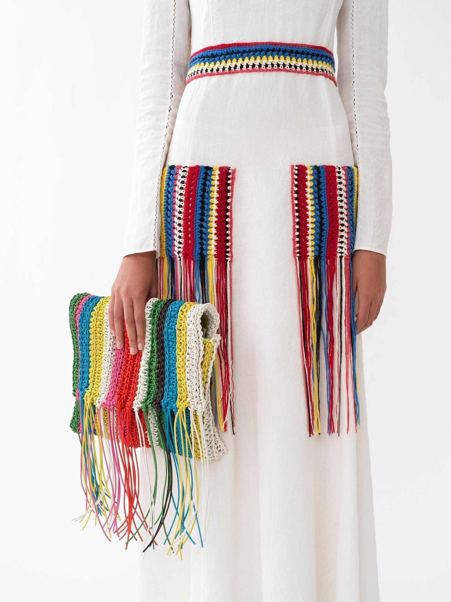 Sac pochette Knit en cuir - Multicolor White