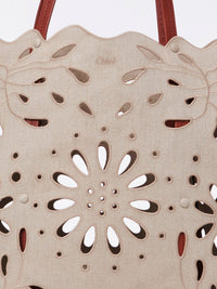 Grand sac cabas Nord-Sud Kamilla en lin - Sepia Brown